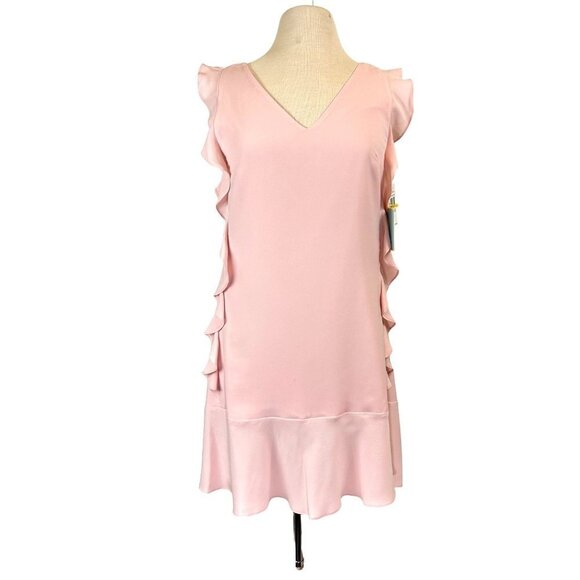 Cece Dress Womens Size 6 Pink Tunic Flare Side Ruffle  V-Neck Soft Barbie Core - Picture 1 of 5